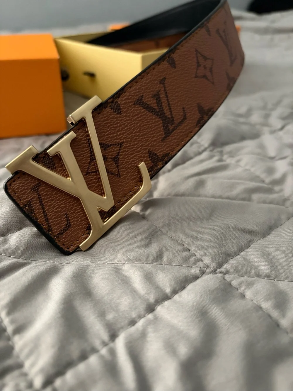 Louis Vuitton Brown Monogram Canvas Belt with Gold LV Buckle